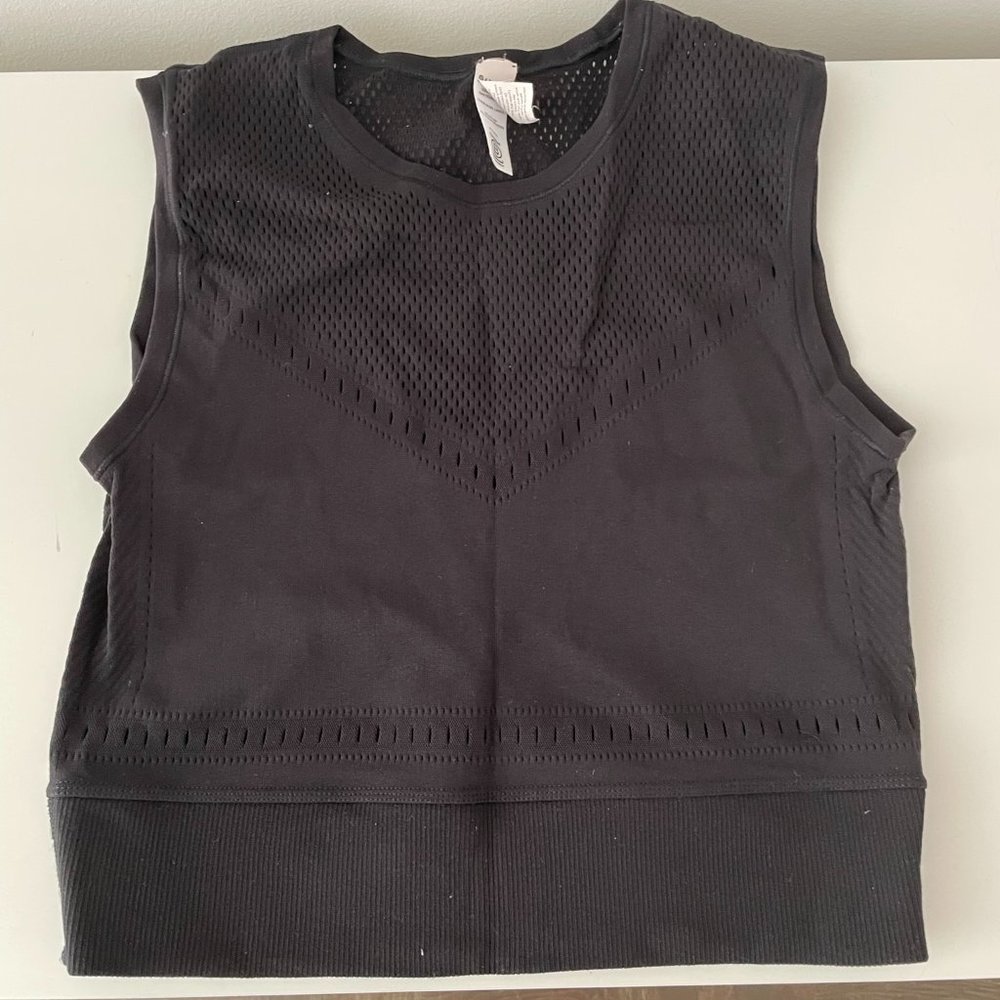 Athleta Black Mesh Cropped Workout Tank Top S/M